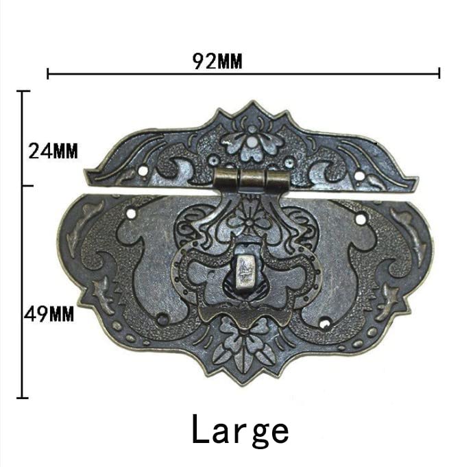 Mcredy Antique Decorative Hasp Clasp Latch Lock Mcredy Wooden Box Latch Large Box Latch with Flower Pattern Zinc Alloy Bronze with Screw 92x73mm/3.6"x2.9" Set of 1 - Image 3